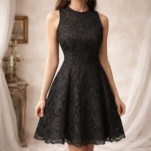 Vintage 90s Geoffrey Beene Black Lace Cocktail Dress Size Small